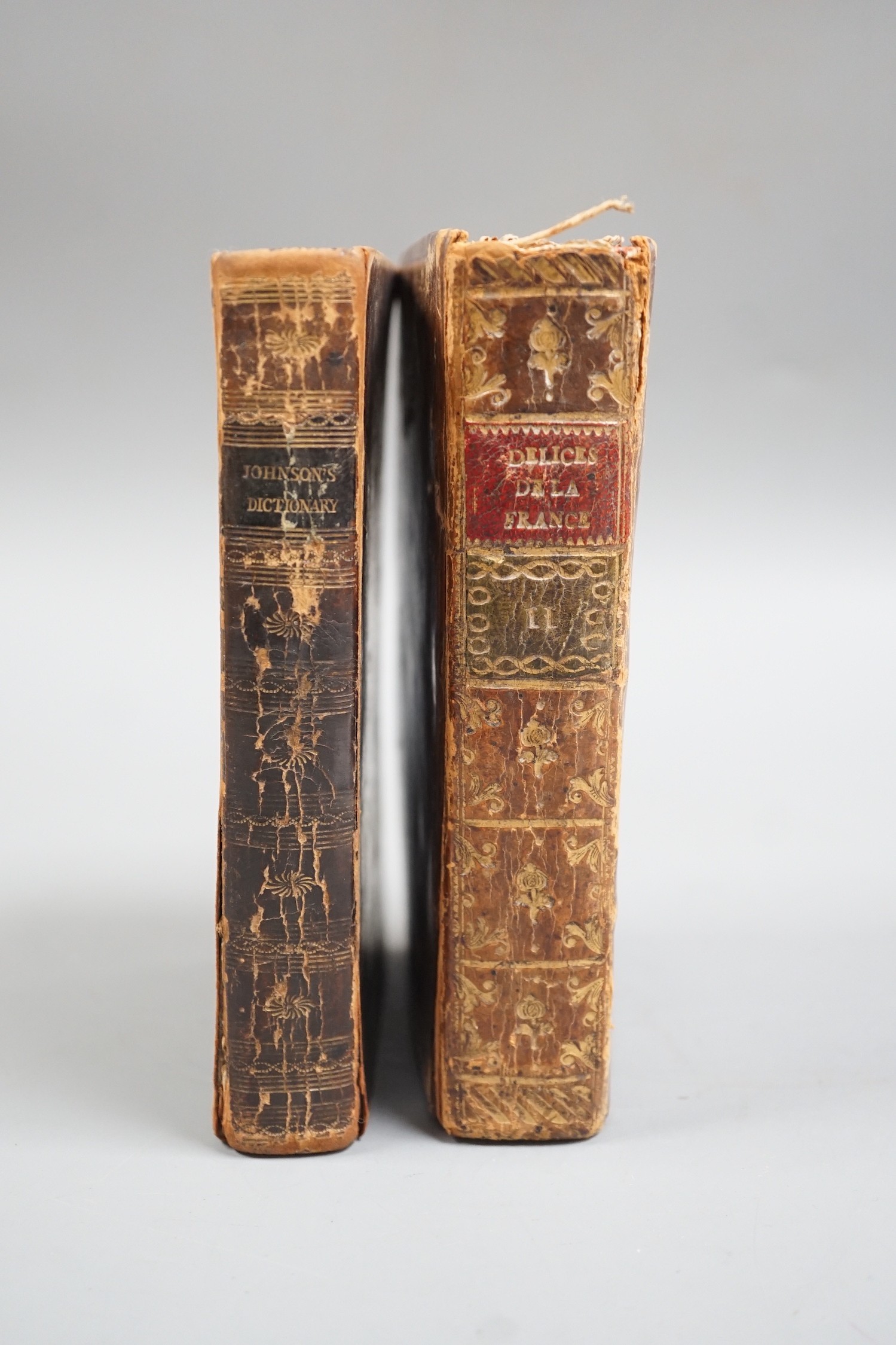 Two books - Delices de la France, 1728 and Johnson's Dictionary, 1802